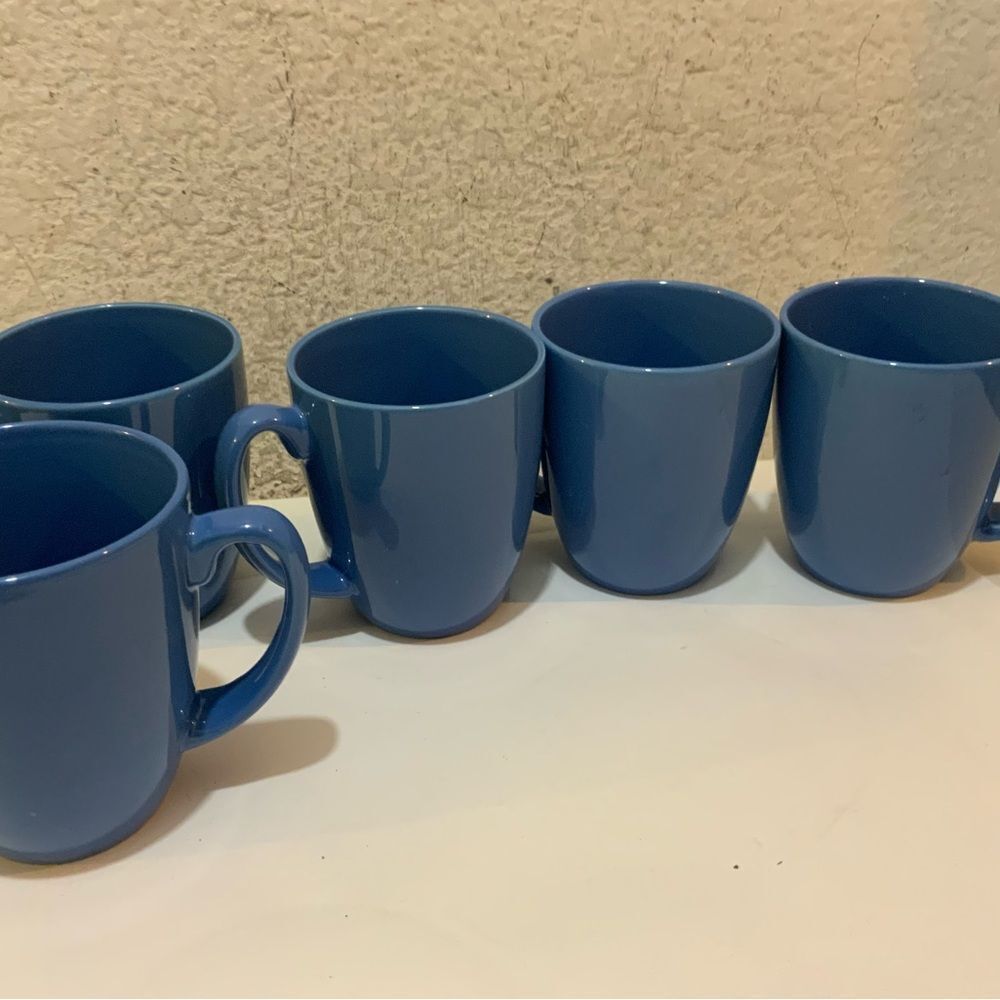 Set Of 5 Corelle Stoneware Coffee Tea Mugs  Blue